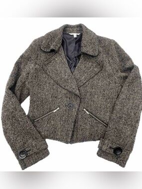 Cabi tweed biker jacket with leather trim Size 10